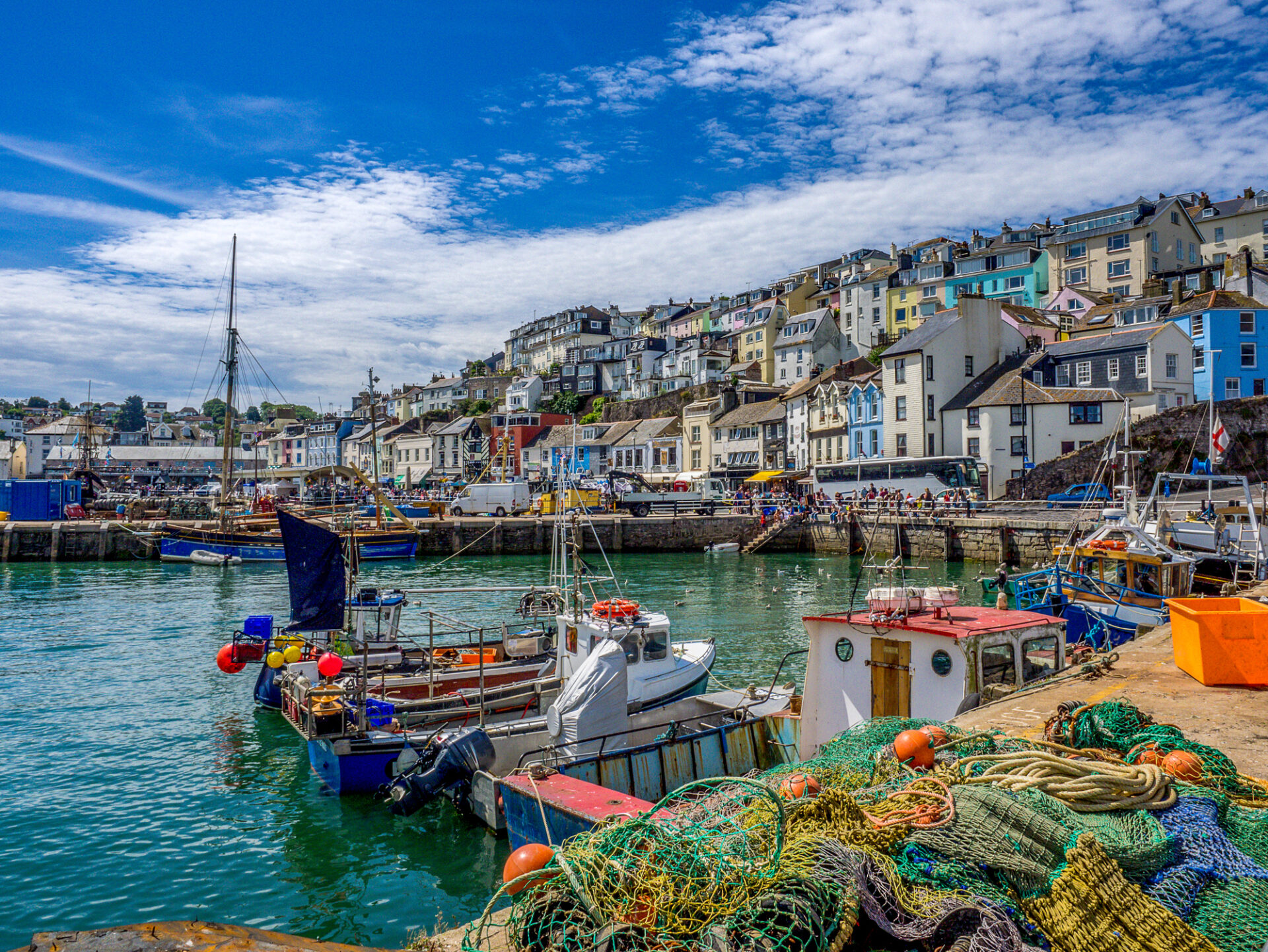Colorful seaside village of Brixham Devon